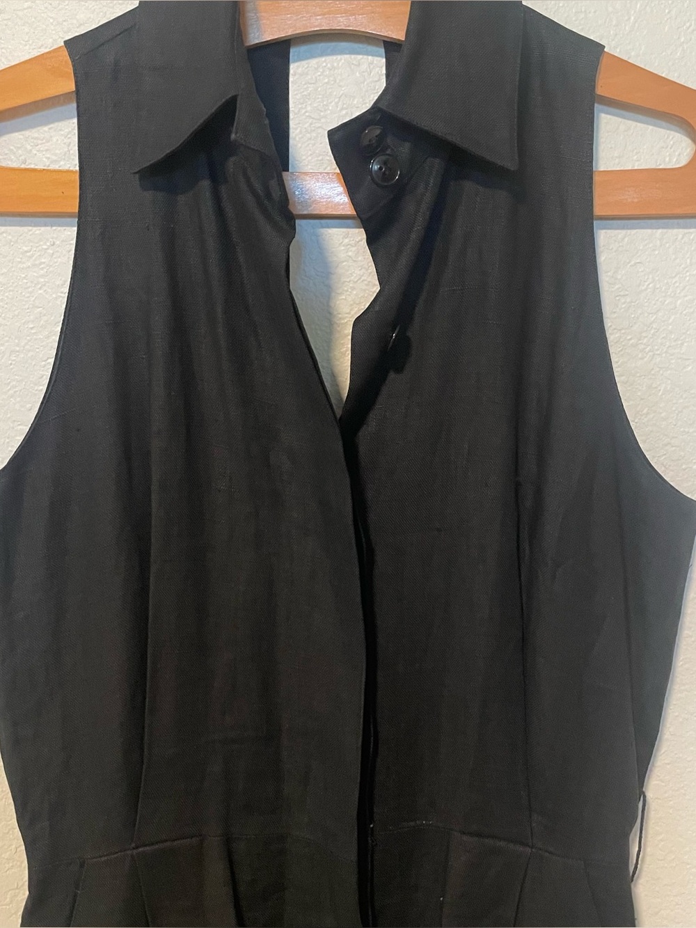 Vintage Anne Klein Sleeveless Black Linen Open Back Dress - Picture 2 of 6